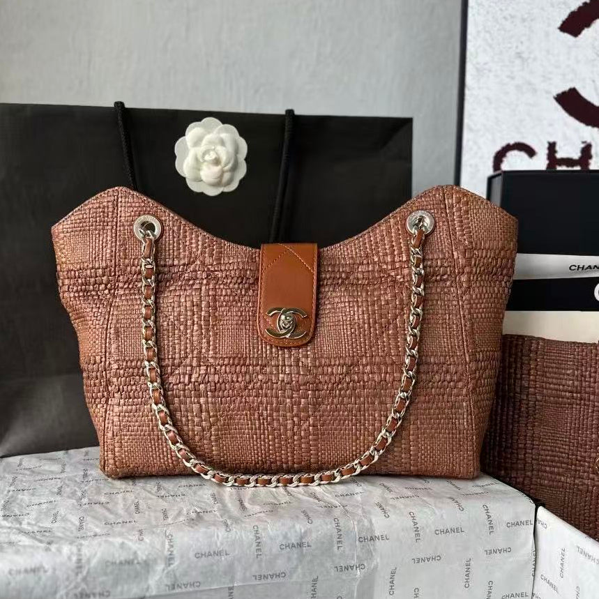 Chanel 2026 Shopping Bag 32cm Braided Raffia Woven Leather