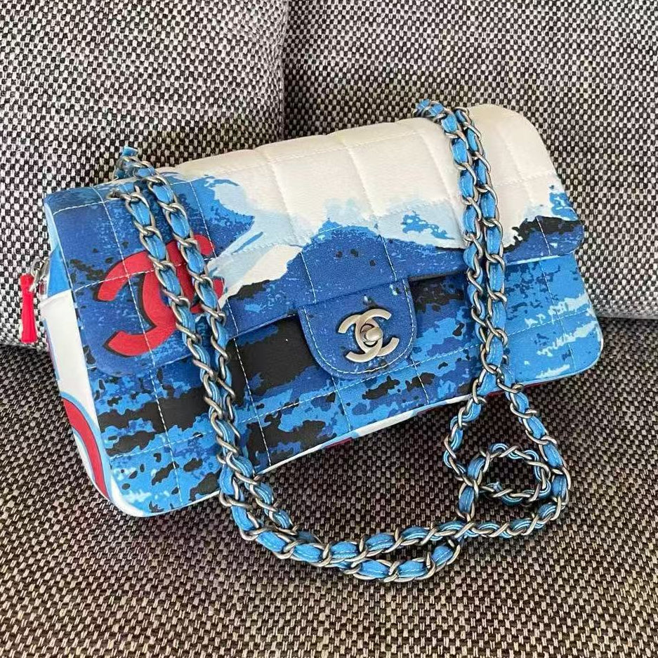 Chanel 2026 Surf Bag 25cm Blue White Canvas