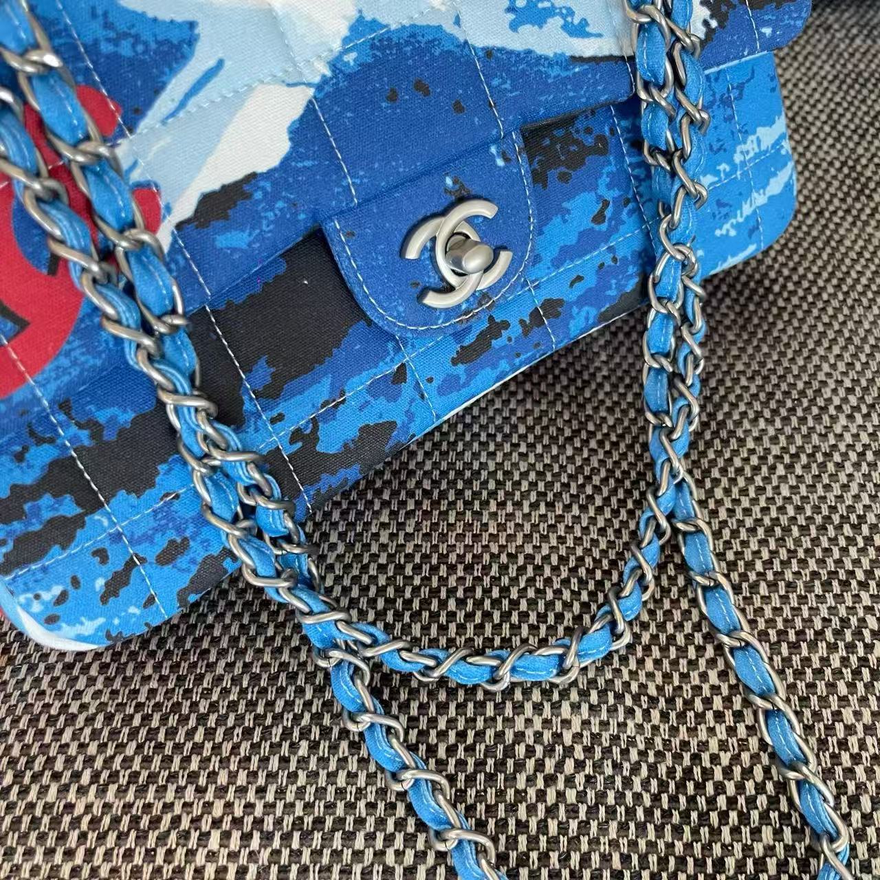 Chanel 2026 Surf Bag 25cm Blue White Canvas