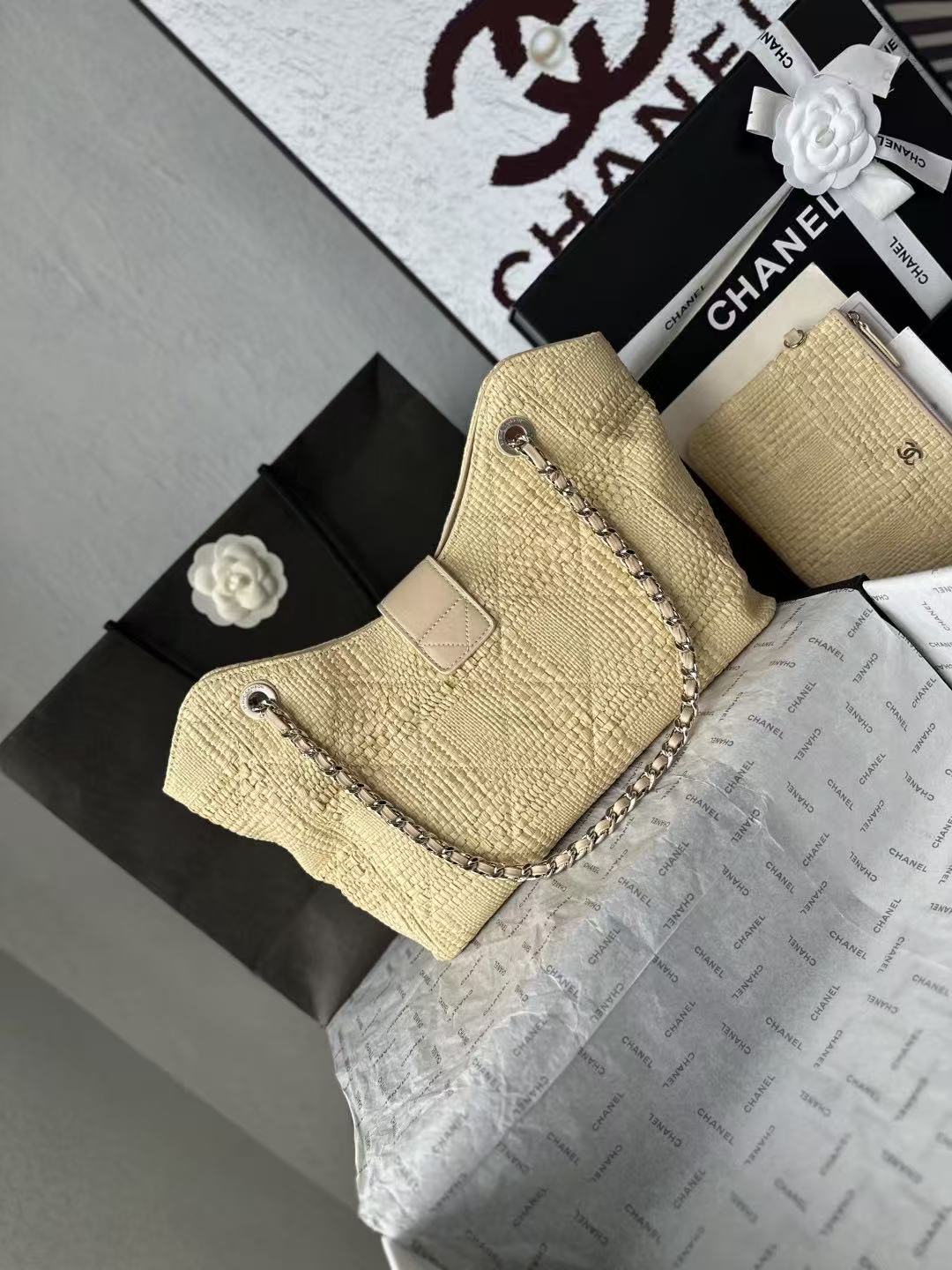 Chanel 2026 Shopping Bag 32cm Braided Raffia Woven Leather