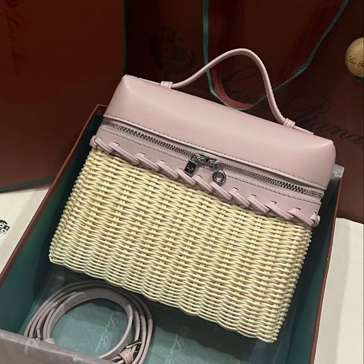 Loro Piana 2026 Extra Pocket L19 Bag Beige Pink Rattan Leather