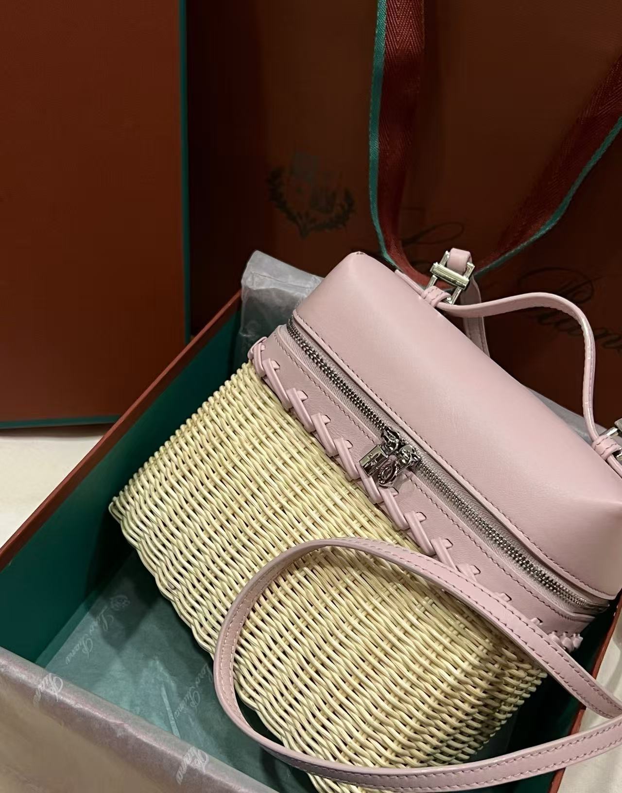 Loro Piana 2026 Extra Pocket L19 Bag Beige Pink Rattan Leather