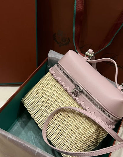 Loro Piana 2026 Extra Pocket L19 Bag Beige Pink Rattan Leather