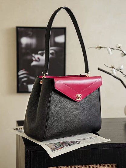 2026 Shopping Bag 30cm Black Red lambskin