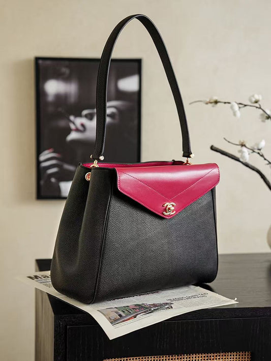 2026 Shopping Bag 30cm Black Red lambskin
