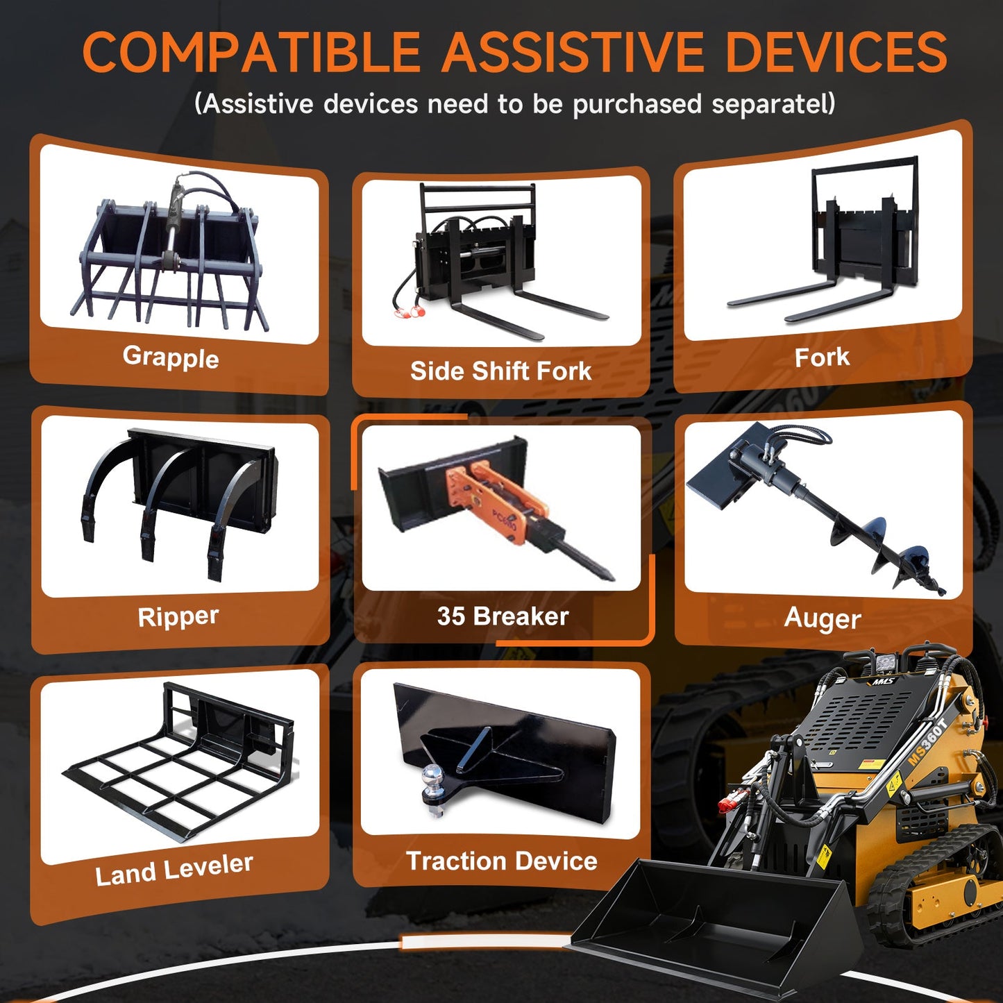MS360  Mini Stand On Skid Steer Track Loader With 13.5HP Gas Engine