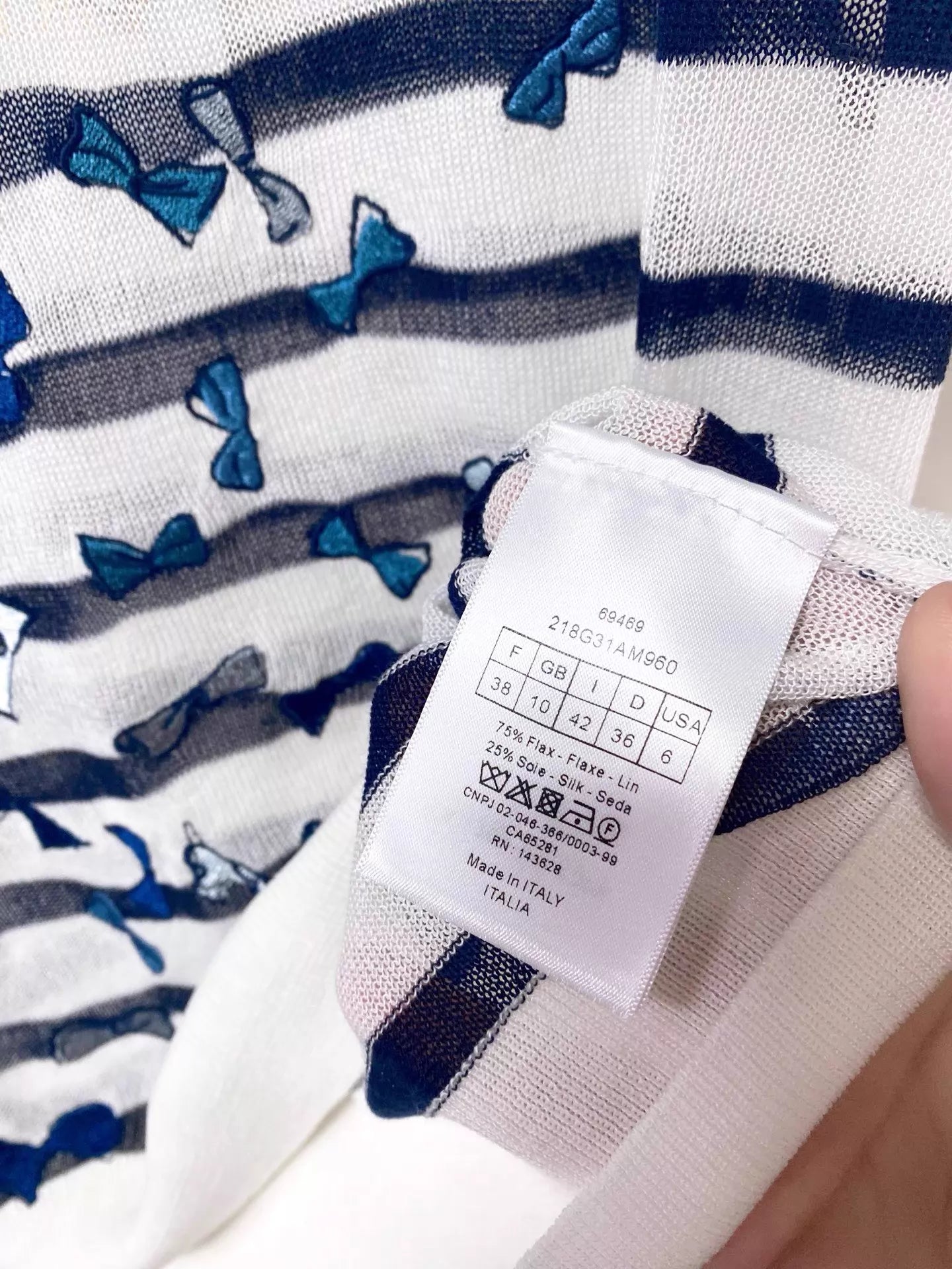 26ss Striped bow T-shirt