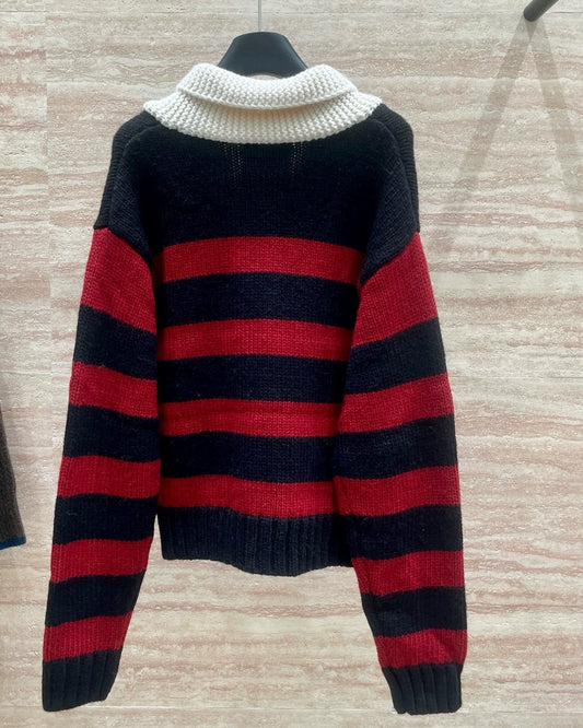 Red and black striped knitted cardigan