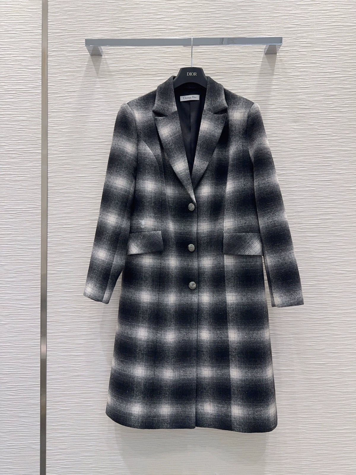 26New contrast plaid suit collar long sleeve mid-length jacket