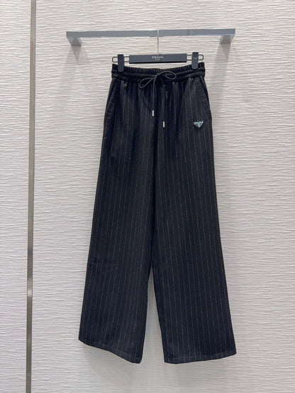 26New Casual Trousers with Triangle Logo and Striped Drawstring