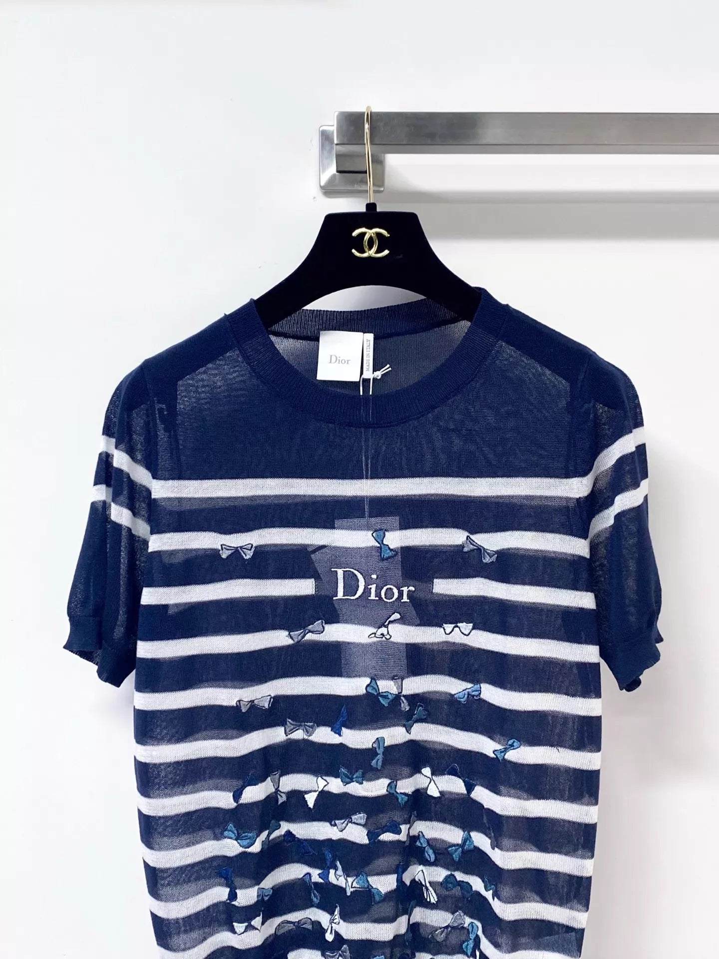 26ss Striped bow T-shirt