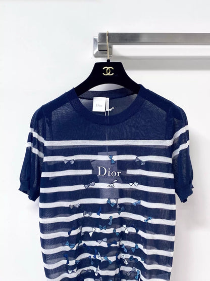 26ss Striped bow T-shirt