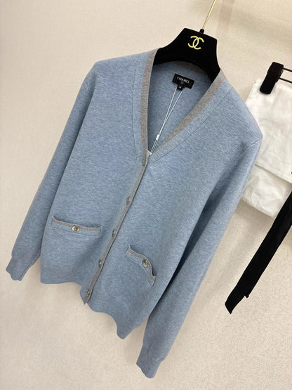 V-neck knit cardigan