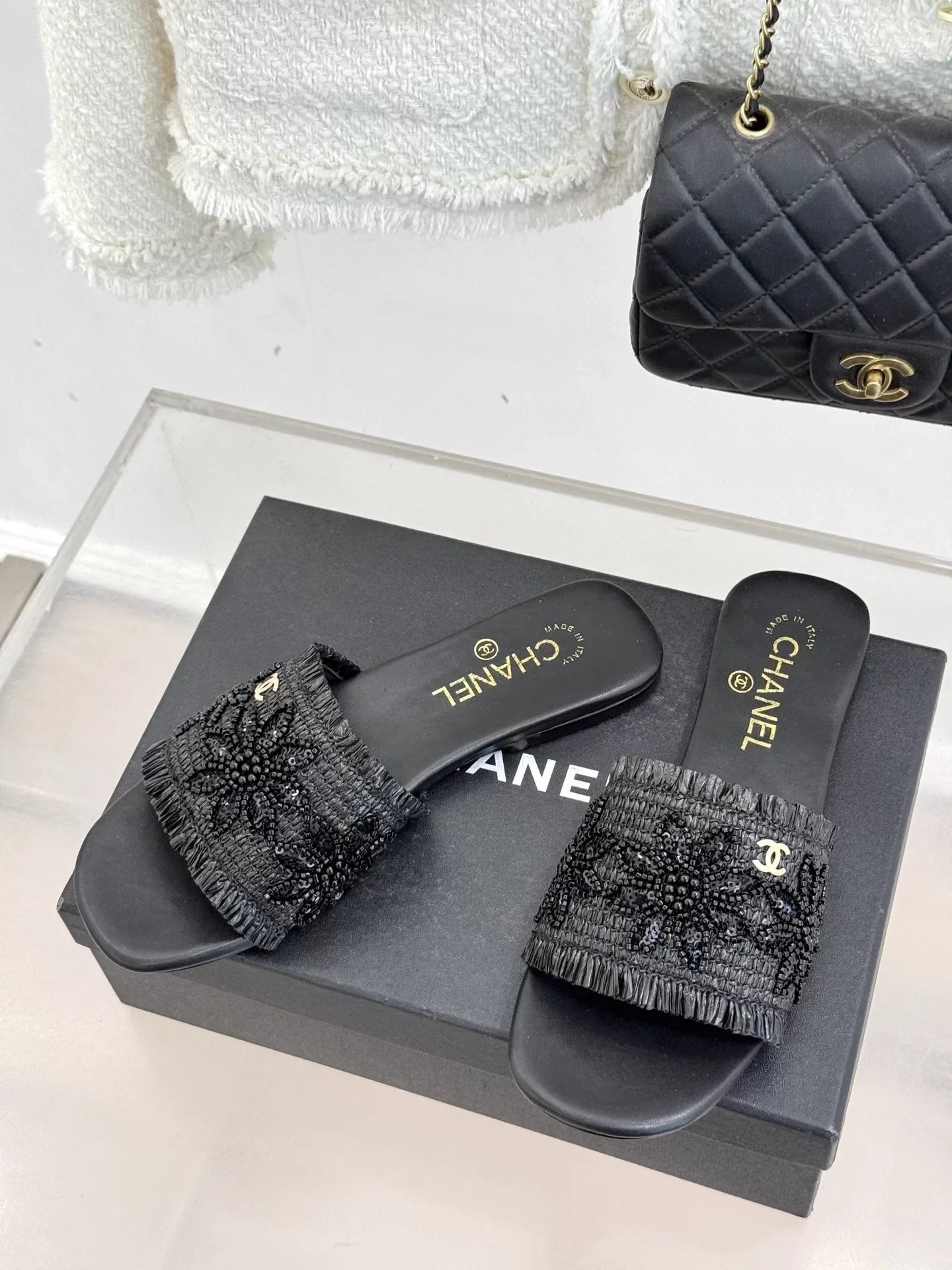 Woven Double C Flat Slippers