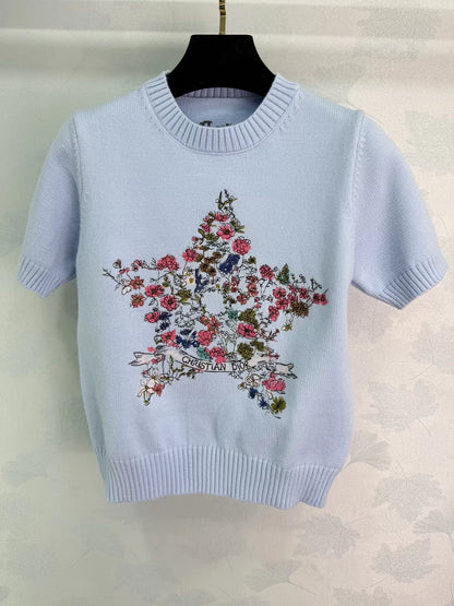 Five-pointed star embroidered T-shirt