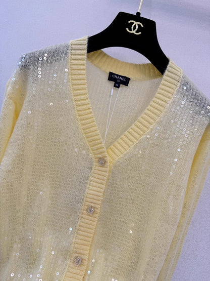 Sequined Mohair Knit Cardigan