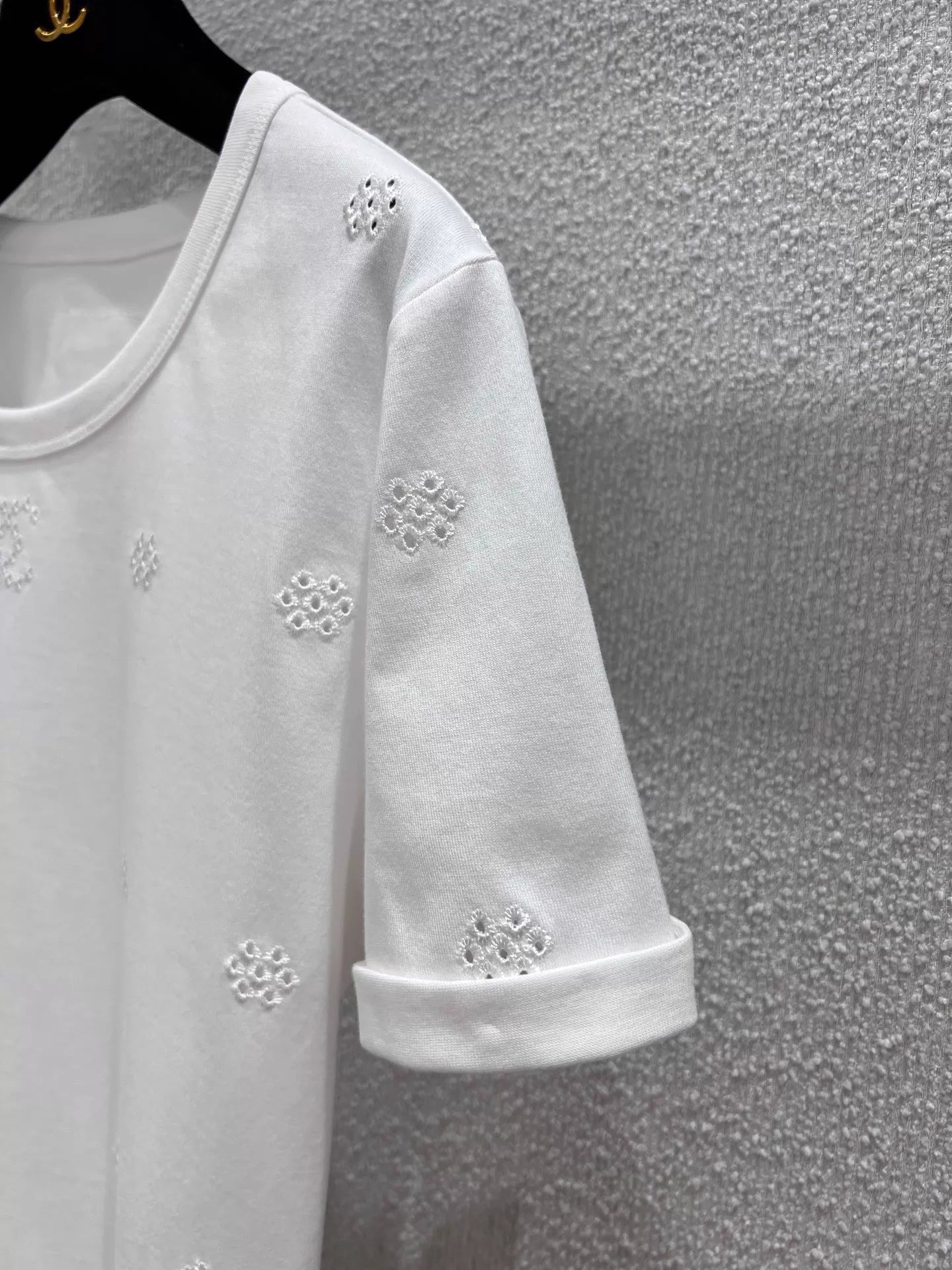Openwork Floral Embroidery T-Shirt