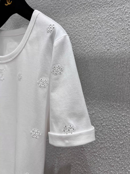 Openwork Floral Embroidery T-Shirt
