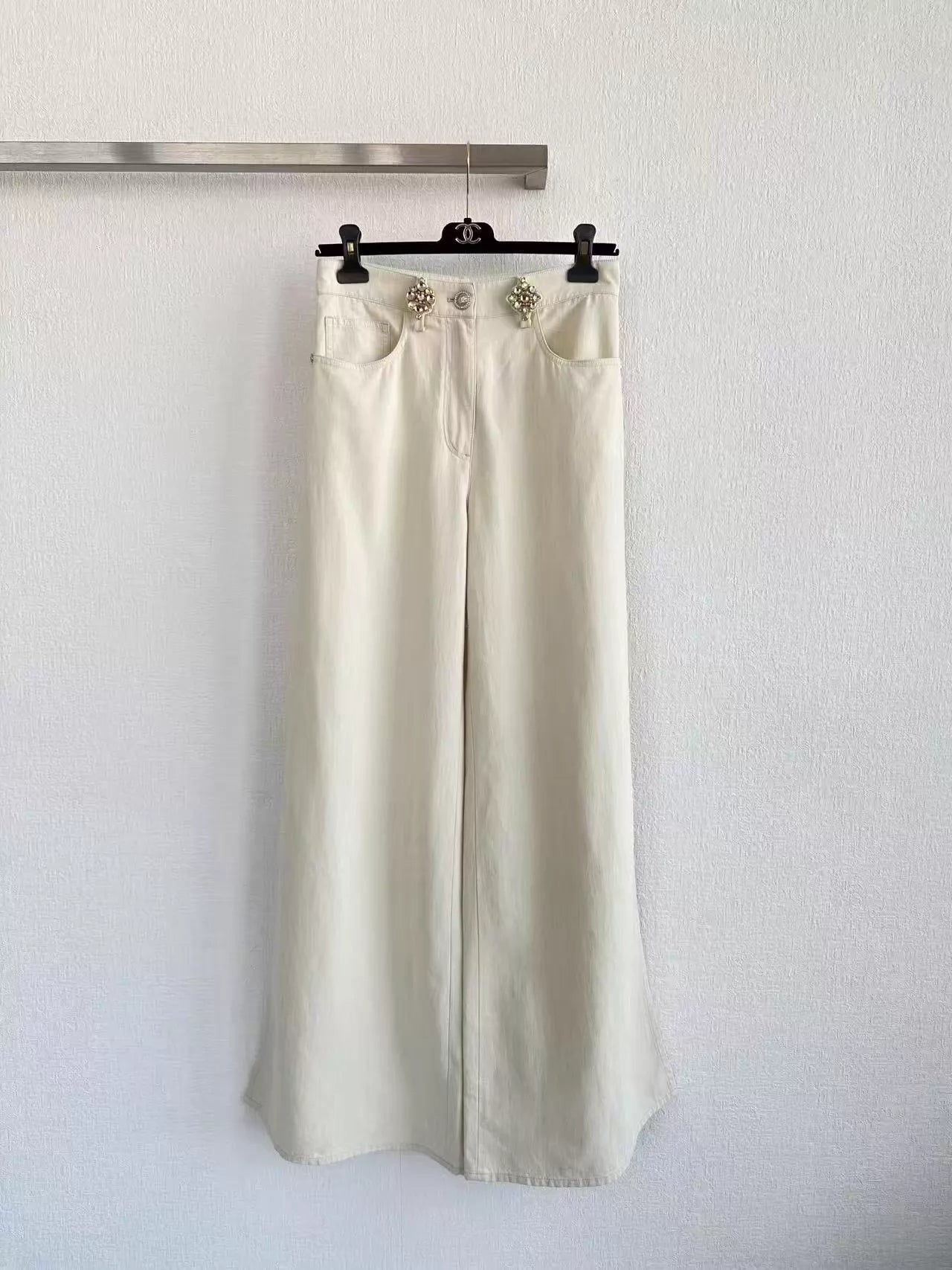 26ss Rhinestone-studded wide-leg high-waisted pants