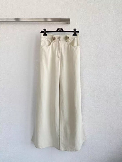 26ss Rhinestone-studded wide-leg high-waisted pants