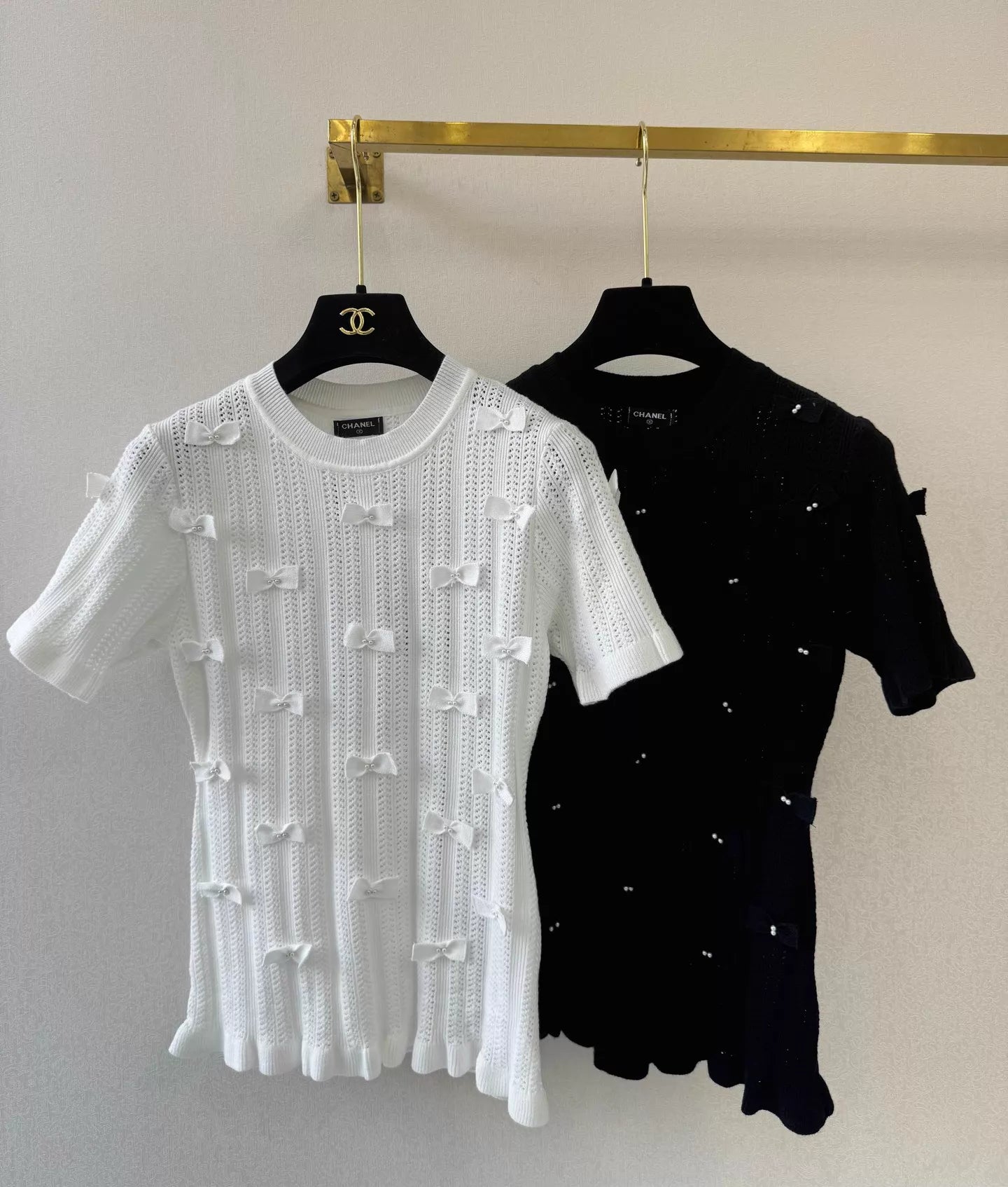 26ss Bow and Pearl Knit T-shirt