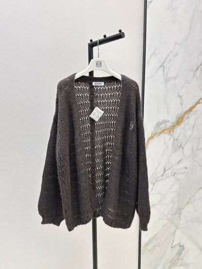 25 Embroidered decorative V-neck knitted silhouette cardigan