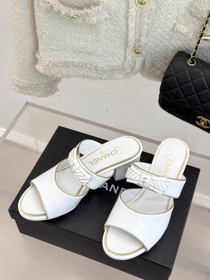 Double C Bow Chunky Heel Sandals