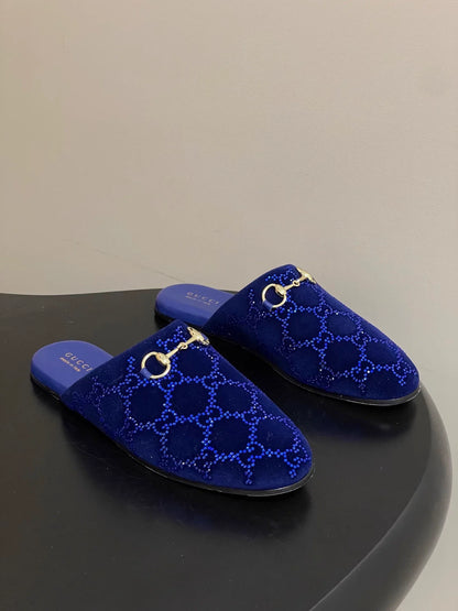 Rhinestone velvet mules
