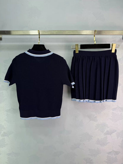 Preppy Style Color-Blocked Knit Set
