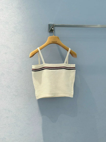 25 Summer new color matching ribbon pure cotton knitted suspender skirt suit
