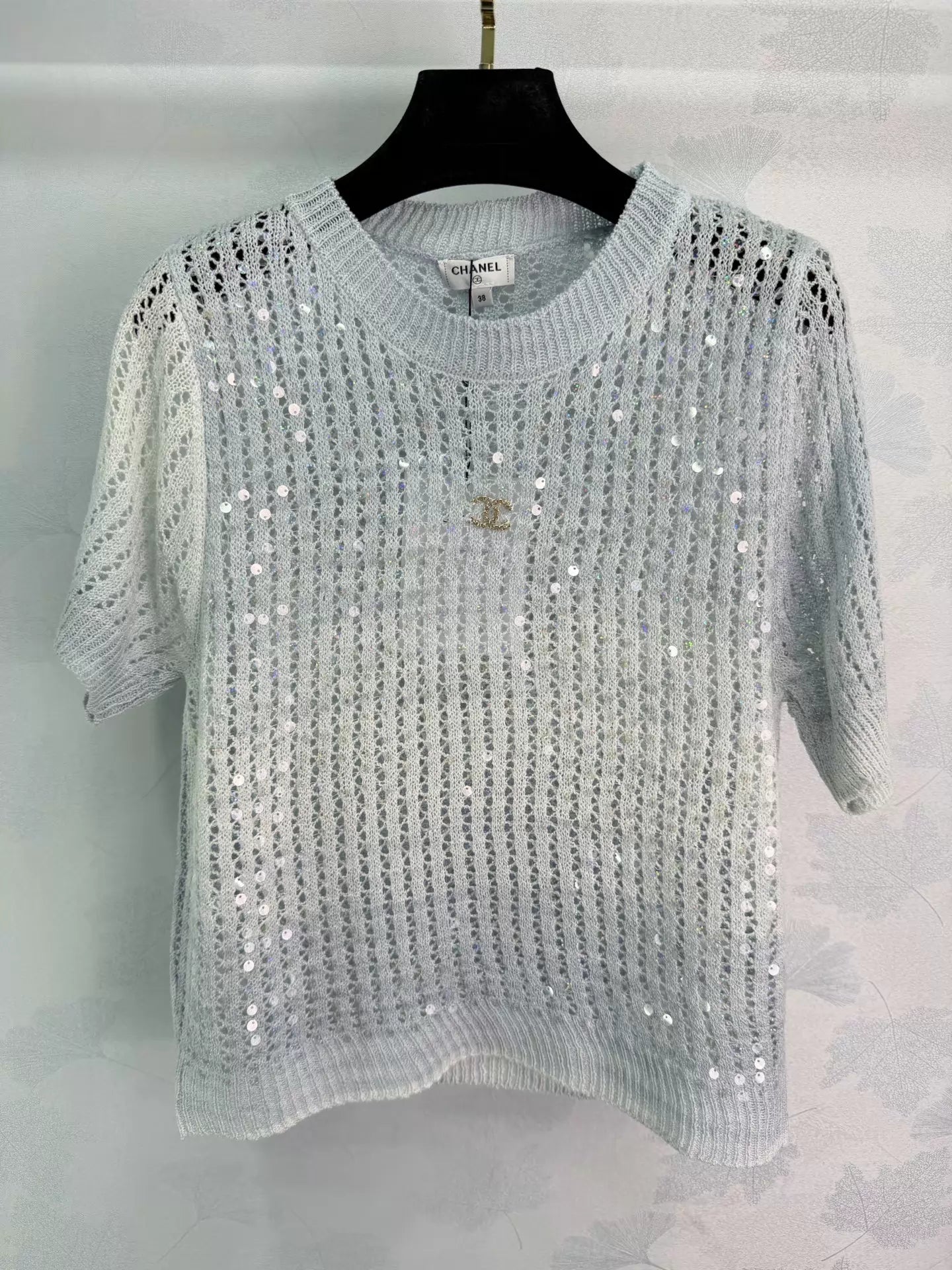 26ss Sequined Openwork Knit T-shirt