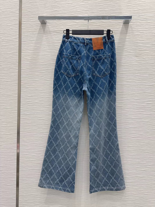 26ss Diamond-patterned denim jeans