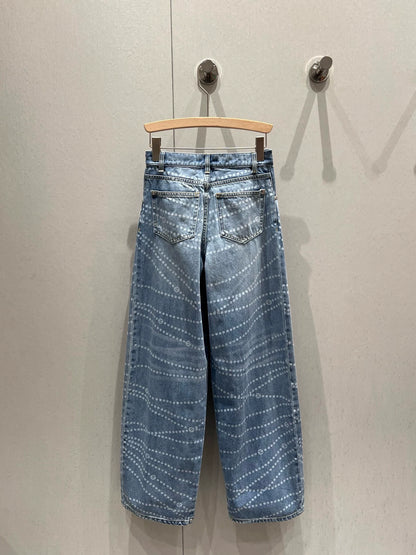 25fw Polka dot printed high waisted jeans