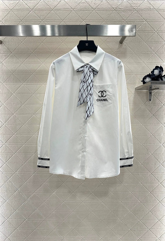 25fw Printed silk scarf shirt