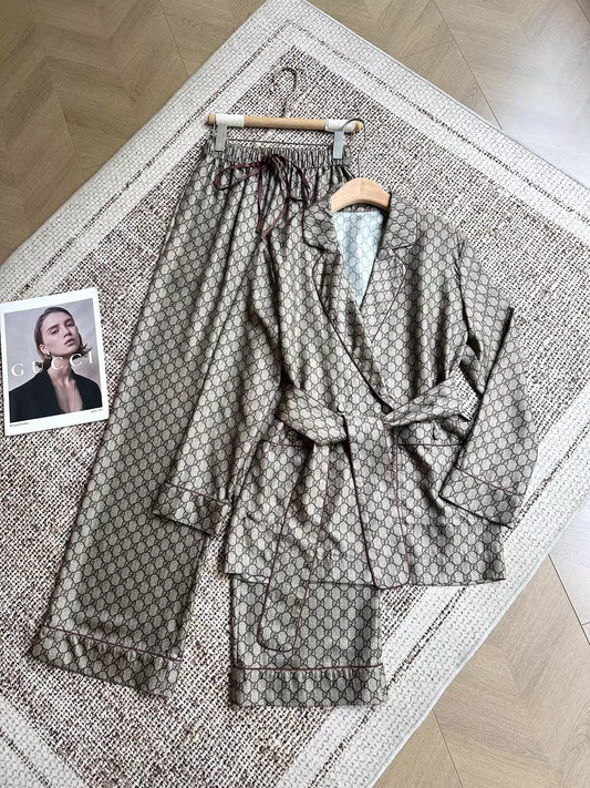 Monogram belted shirt and silk set