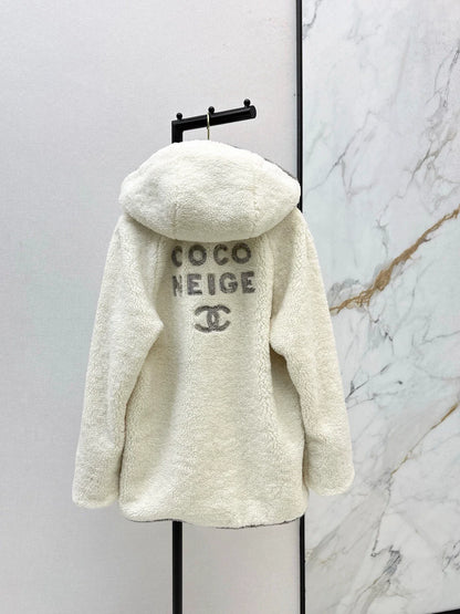 Teddy eco-friendly fur mid length hooded jacket