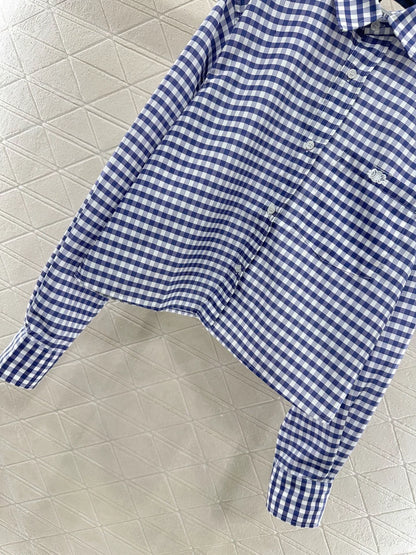 Lace collar blue and white checkered shirt