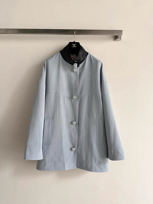 26ss Vintage-style light blue trench coat