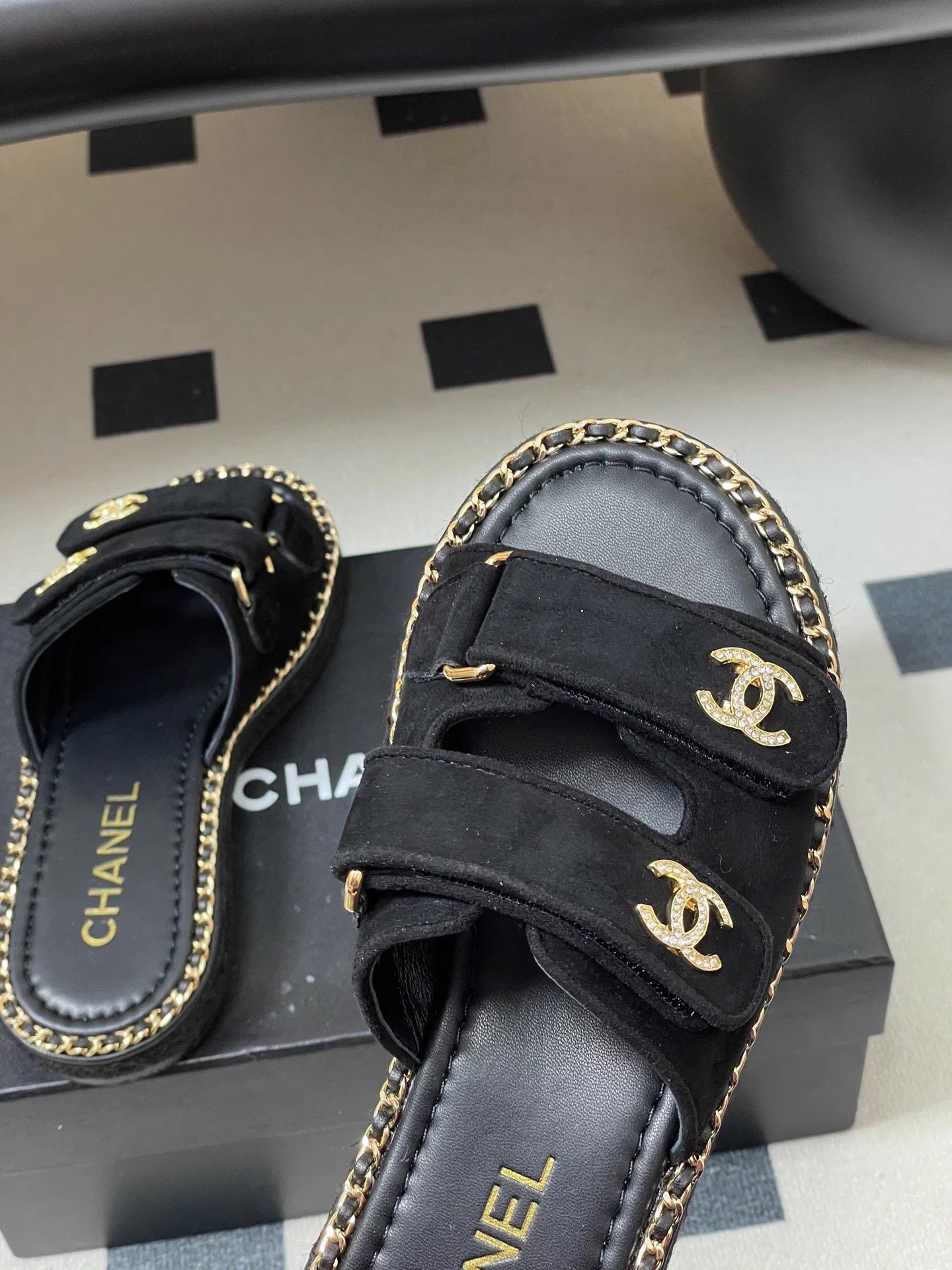 Double C rhinestone buckle sandals