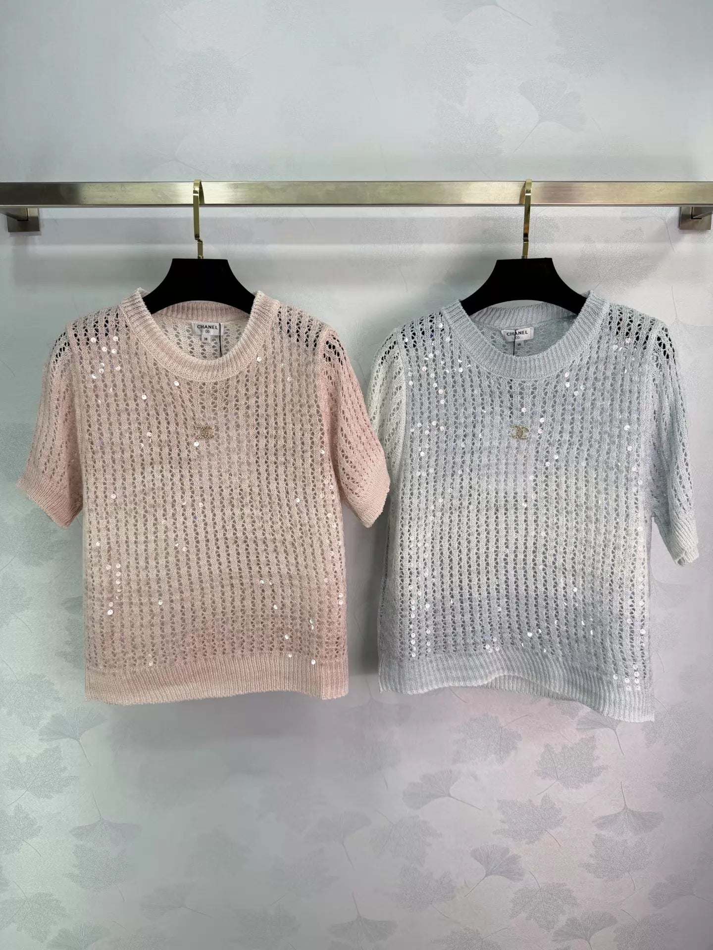 26ss Sequined Openwork Knit T-shirt