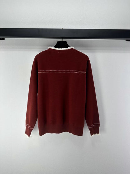Lace-trimmed knit cardigan