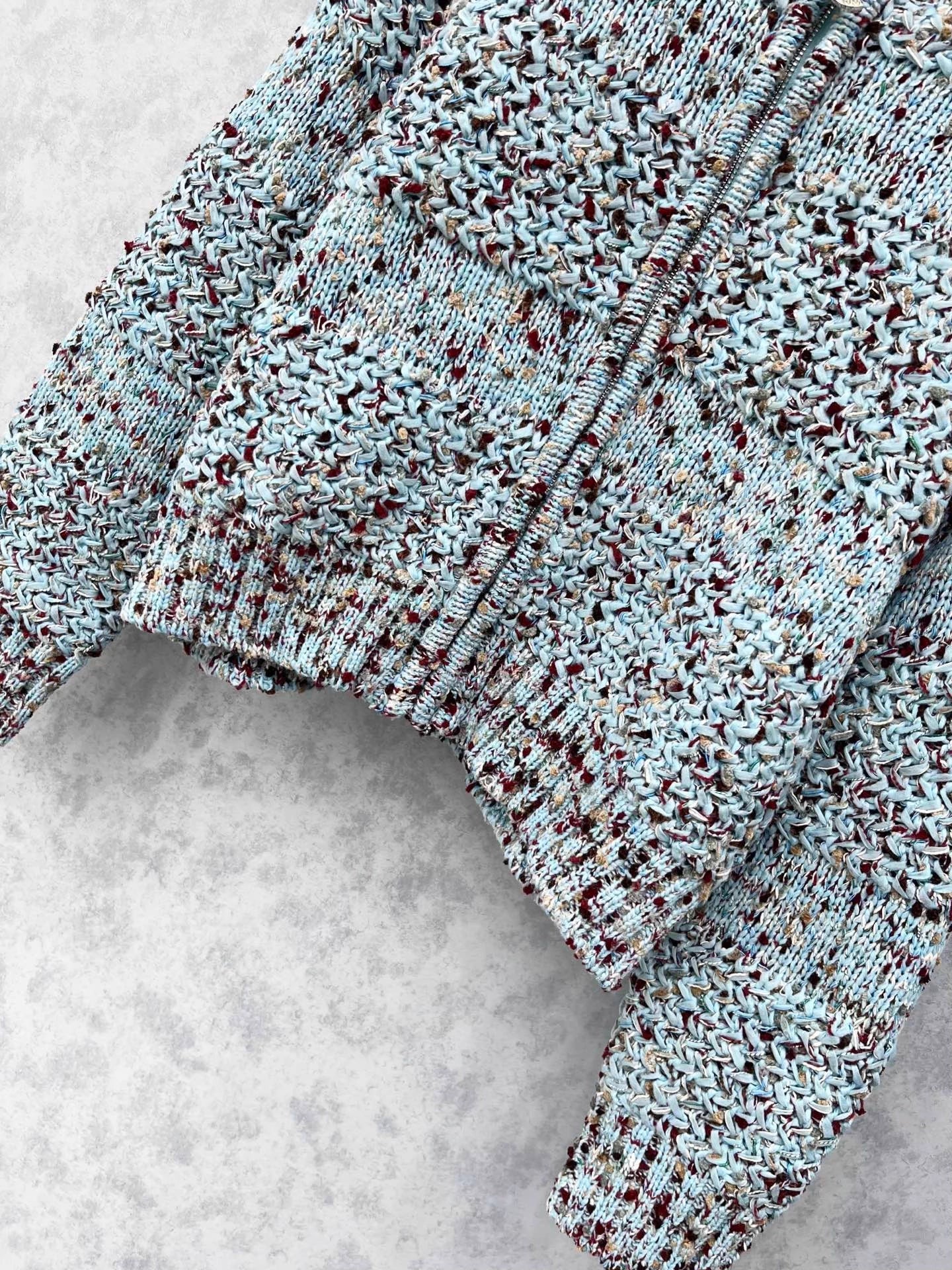 Double C zipper round neck crochet spliced jacket