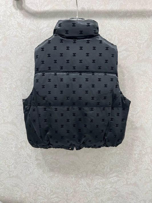 Stand-up collar flocked satin down vest