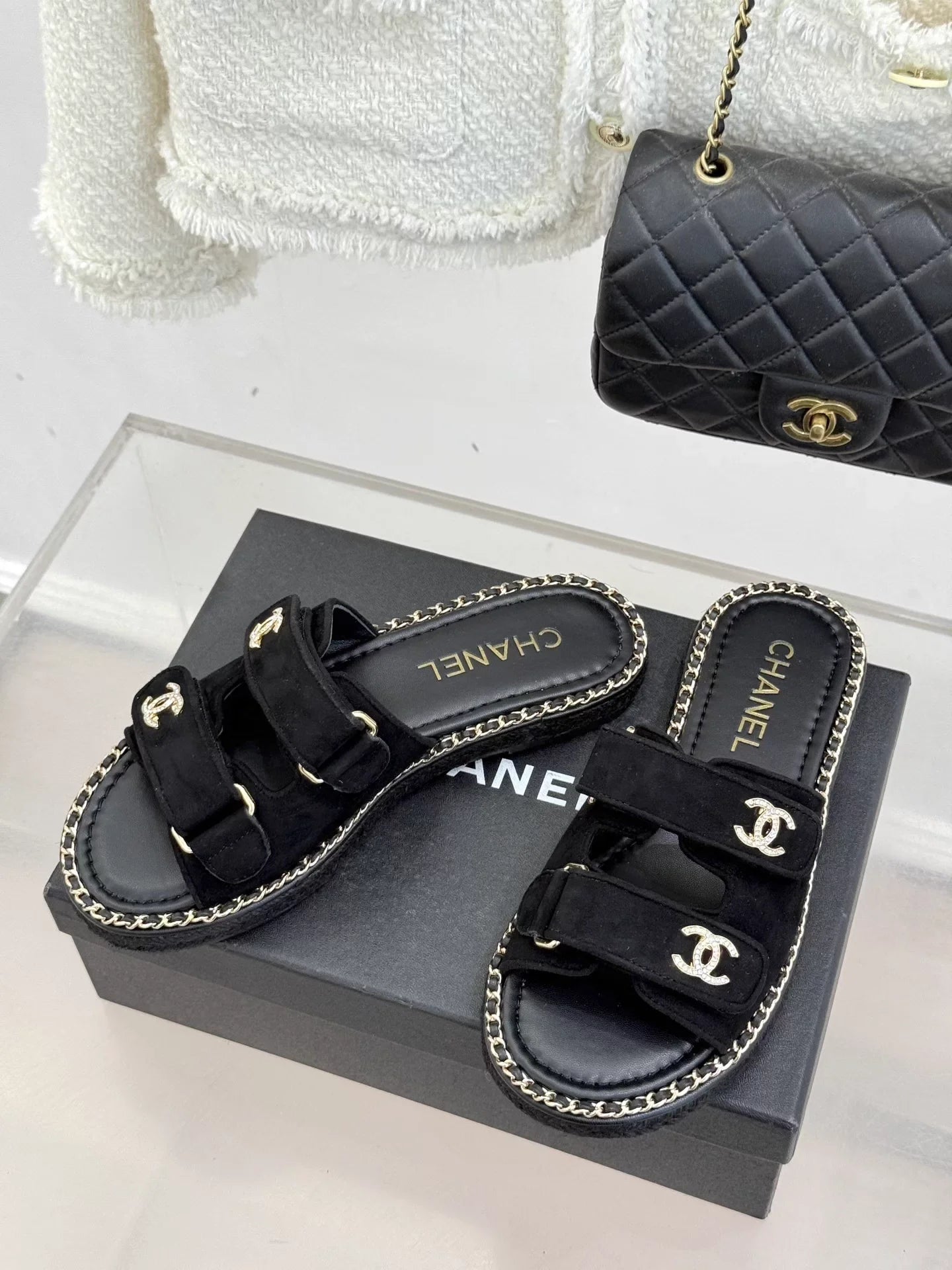 Double C backpack buckle Velcro slippers