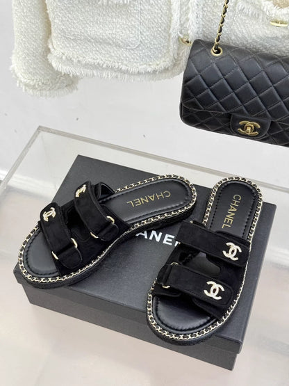 Double C backpack buckle Velcro slippers