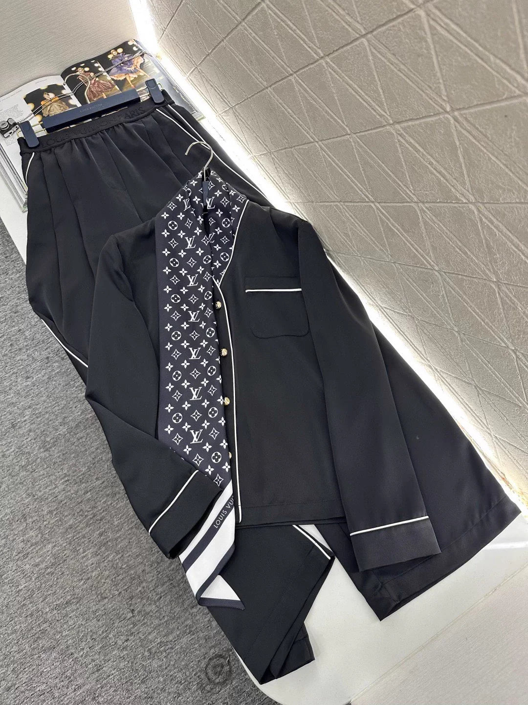 Printed Scarf, Top, and Pants Set