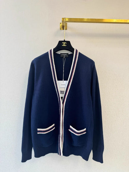 Preppy style color-blocked cardigan