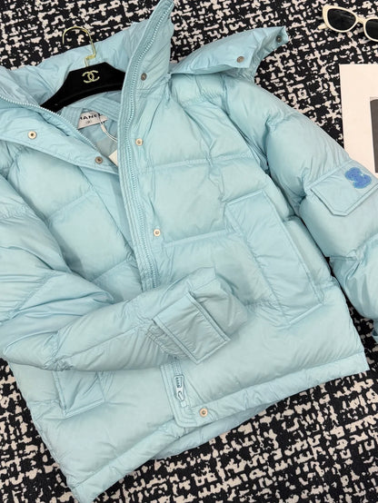 Mao Mao logo loose hooded goose down suit