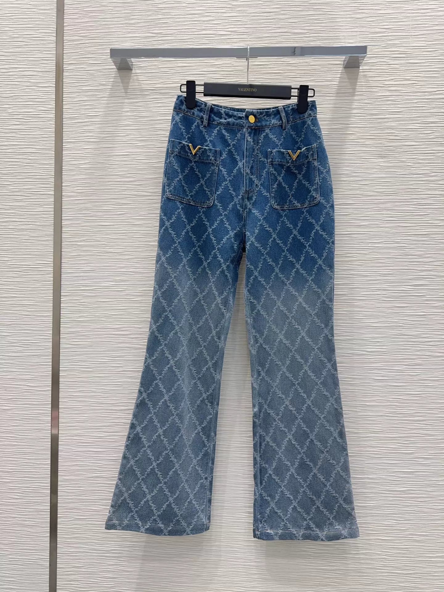 26ss Diamond-patterned denim jeans