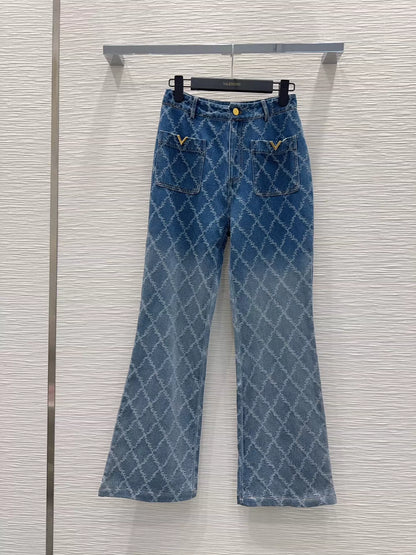 26ss Diamond-patterned denim jeans